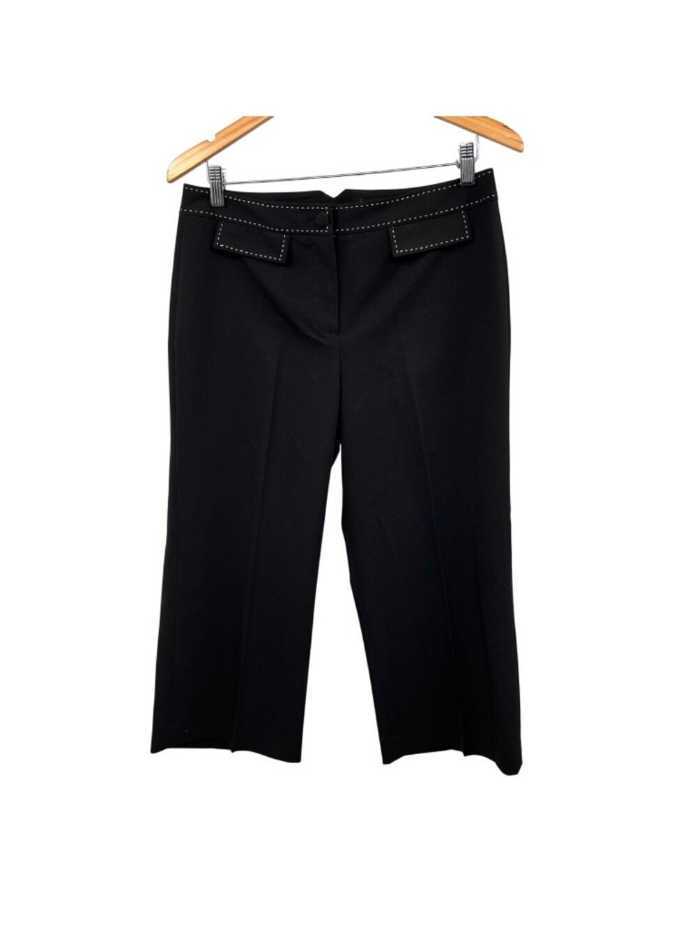 Larry Levine Womens Cropped Dress Pants Stretch Wide Leg Black/White Size 8